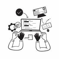 Remote team collaborating on a software development project concept as A illustration of a remote team collaborating on a software development project using coding tools and Cleans vector