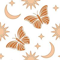 Relaxing summer sun seamless tile pattern with light orange and soft sunburst designs for cozy spaces concept as Soft orange tones and sunburst designs arranged seamlessly to creat Cleans vector