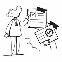 Quality Manager with Checklist and Certificate concept as An image of a quality manager with a checklist and certificate set against a whimsical background offering ample space for Cleans vector