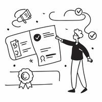 Quality Coordinator with Process Map and Certificate concept as An image of a quality coordinator with a process map and certificate set against a dreamy background offering ample Cleans vector