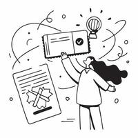 Quality Systems Manager with ISO9001 Certificate and Plan concept as An image of a quality systems manager with an ISO9001 certificate and plan set against a whimsical background o Cleans vector