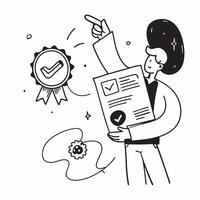 Quality Manager with Quality Control Chart and Certificate concept as An image of a quality manager with a quality control chart and certificate set against a whimsical background Cleans vector