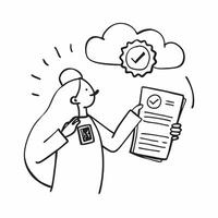 Quality Assurance Specialist with ISO Badge and Documentation concept as A quality assurance specialist holding an ISO badge and documentation set against a dreamy background offer Cleans vector