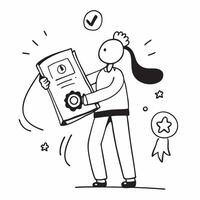 Quality Assurance Manager with ISO Certificate and QA Report concept as A quality assurance manager holding an ISO certificate and a QA report set against a whimsical background of Cleans vector