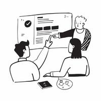 Project team presenting their findings in a business meeting concept as A illustration of a project team presenting their findings in a business meeting featuring a 3 color Cleans vector