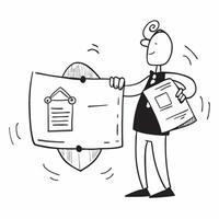 Project Manager with Plan and ISO9001 Certificate concept as An image of a project manager with a plan and ISO9001 certificate set against a whimsical background offering ample spa Cleans Set 2 vector
