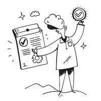 Project Manager with Plan and ISO9001 Certificate concept as An image of a project manager with a plan and ISO9001 certificate set against a whimsical background offering ample spa Cleans vector