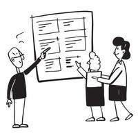 Project manager presenting a timeline in a team meeting concept as A illustration of a project manager presenting a timeline in a team meeting featuring a 3 color palette to Cleans Set 2 vector