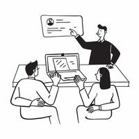 Project manager leading a hybrid project update meeting concept as A project manager leading a hybrid project update meeting with team members onsite and remote showcasing efficien Cleans vector