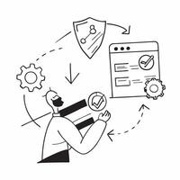 Production Supervisor with Process Diagram and Shield concept as An image of a production supervisor with a process diagram and shield set against a dreamy background offering ampl Cleans vector