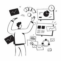 Project manager collaborating on a risk management strategy concept as A illustration of a project manager collaborating on a risk management strategy using charts and digit Cleans Set 2 vector