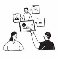 Project manager leading a hybrid meeting concept as A illustration of a project manager leading a hybrid meeting with both onsite and remote participants using a 3 color sch Cleans vector