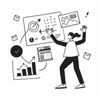 Project manager collaborating on a risk management strategy concept as A illustration of a project manager collaborating on a risk management strategy using charts and digit Cleans Set 3 vector