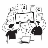 Project manager collaborating on a risk management strategy concept as A illustration of a project manager collaborating on a risk management strategy using charts and digit Cleans vector