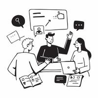 Product development team collaborating in a hybrid innovation meeting concept as A product development team collaborating in a hybrid innovation meeting with members in the office Cleans vector