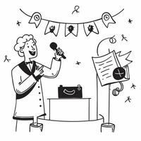 Principal with Microphone and Awards in Fantasy School Assembly concept as Long shot of a principal holding a microphone and presenting awards in a fantasy school assembly The sce Cleans vector