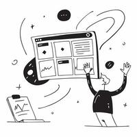Presenter with Laptop and Slides concept as An image of a presenter with a laptop and slides set against a whimsical background offering ample space for text or graphics symbolizin Cleans vector