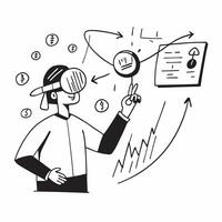 Portfolio manager using VR technology for stock valuation visualization concept as A portfolio manager in a modern office using VR technology to visualize stock valuation data high Cleans vector