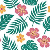 Playful summer leaves seamless pattern with colorful tropical leaves and flowers for vibrant spaces concept as Colorful tropical leaves and flowers arranged seamlessly for a playfu Cleans Set 2 vector