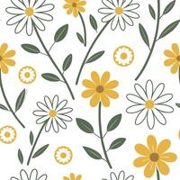 Playful spring flower seamless pattern with daisies and buttercups for cheerful living rooms concept as Daisies and buttercups arranged in a playful seamless tile pattern to create Cleans vector