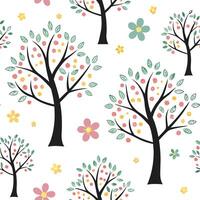 Playful spring nature seamless pattern with whimsical tree shapes and colorful blossoms for cheerful designs concept as Whimsical tree and flower patterns with colorful blossoms pe Cleans Set 2 vector