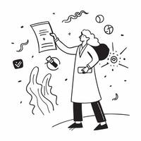 Pharmaceutical Researcher with ISO Certificate and Lab Results concept as A pharmaceutical researcher holding an ISO certificate and lab results set against a whimsical background Cleans vector