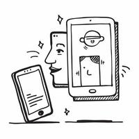 Phone and Tablet with Face Recognition concept as A smartphone and tablet both displaying face recognition interfaces with ample blank space around them for text or additional desi Cleans vector