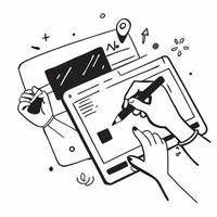 Person working on a tablet with a digital drawing app and stylus with copy space concept as A person working on a tablet with a digital drawing app and stylus symbolizing creative Cleans vector