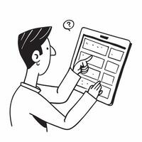 Person with Tablet and Booking System for Hospitality Service concept as A person using a tablet with a booking system set against a blank background providing space for text or gr Cleans vector