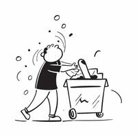 Person with Shopping Cart and Groceries for Retail Service concept as A person pushing a shopping cart filled with groceries set against a blank background providing space for text Cleans Set 2 vector
