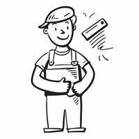 Person with Toolbelt and Blueprint for Home Improvement Service concept as A person wearing a toolbelt and holding a blueprint set against a Cleans background offering space for tex Cleans vector