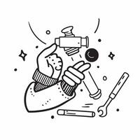 Person with Tool Kit and Pipe for Plumbing Service concept as A person holding a tool kit and a pipe set against a Cleans background offering ample space for text or graphics symbol Cleans vector