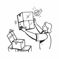 Person with Packages and Reliable Shipping Service concept as A person handling packages symbolizing reliable shipping service set against a Cleans background with space for text or Cleans vector