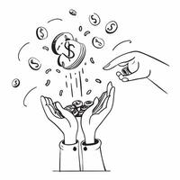 Person with Money Stream concept as A person with a stream of money flowing from their hands with a plain background providing ample space for text or graphics symbolizing financia Cleans vector