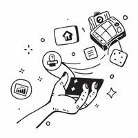 Person with Magic Taxi and Floating Ride Icons concept as A person holding a magic taxi with floating ride icons set against a Cleans background providing space for text or graphics Cleans vector