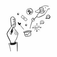 Person with Magic Thermometer and Floating Health Icons concept as A person holding a magic thermometer with floating health icons set against a blank background offering space for Cleans vector