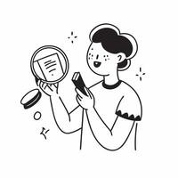 Person with Makeup Kit and Mirror for Beauty Service concept as A person holding a makeup kit and mirror set against a blank background providing space for text or graphics symboli Cleans Set 2 vector