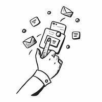 Person with Magic Phone and Floating Messages concept as A person holding a magic phone with floating messages set against a Cleans background providing space for text or graphics s Cleans vector