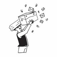 Person with Magic Mailbox and Floating Letters concept as A person holding a magic mailbox with floating letters set against a Cleans background providing space for text or graphics Cleans vector