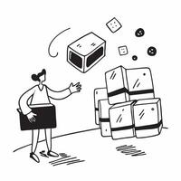 Person with Magic Delivery Van and Packages concept as A person standing next to a magic delivery van with floating packages set against a Cleans background offering space for text Cleans vector