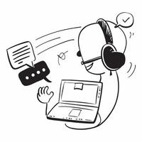Person with Laptop and Headset for Tech Support concept as A person using a laptop and wearing a headset set against a blank background providing space for text or graphics symboli Cleans Set 3 vector