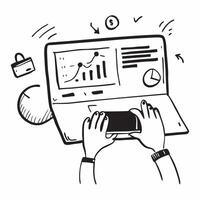 Person with Laptop and Charts for Financial Service concept as A person using a laptop with charts set against a Cleans background offering space for text or graphics symbolizing ef Cleans vector
