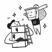 Person with Ladder and Paint Can for Home Painting Service concept as A person holding a ladder and paint can set against a Cleans background offering space for text or graphics sym Cleans Set 2 vector