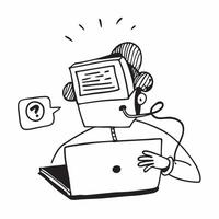 Person with Laptop and Headset for Tech Support concept as A person using a laptop and wearing a headset set against a blank background providing space for text or graphics symboli Cleans Set 2 vector