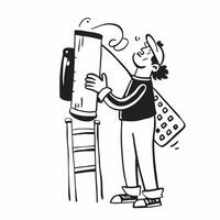 Person with Ladder and Paint Can for Home Painting Service concept as A person holding a ladder and paint can set against a Cleans background offering space for text or graphics sym Cleans vector