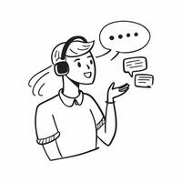 Person with Headset and Excellent Customer Communication concept as A person wearing a headset and communicating with customers set against a blank background with ample space for Cleans vector