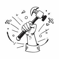 Person with Hammer and Nails for Construction Service concept as A person holding a hammer and nails set against a Cleans background offering space for text or graphics symbolizing Cleans vector