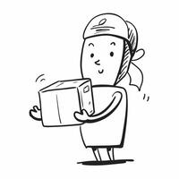 Person with Delivery Box and Customer Service Smile concept as A person holding a delivery box with a bright smile set against a Cleans background offering space for text or graphic Cleans vector