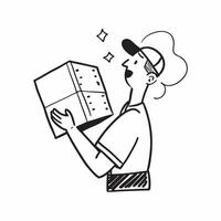 Person with Delivery Box and Clipboard for Courier Service concept as A person holding a delivery box and clipboard set against a Cleans background offering ample space for text or Cleans vector