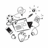 Person with Computer and Office Supplies for IT Service concept as A person using a computer with office supplies around set against a blank background providing space for text or Cleans Set 2 vector